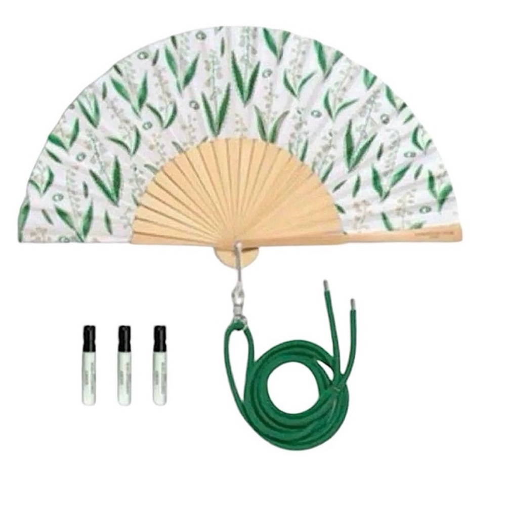Authentic Dior Green and White Hand Fan With Strap & Samples. New. Comes W/ Box.